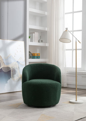 English Elm Teddy Fabric Barrel Swivel Chair with Metal Ring Base for Living Room Reading Nook Green W52741628