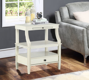 English Elm Newland Antique White Storage Nightstand with Drawer, Pull-Out Tray, Black Hardware & Fluted Legs B05063817