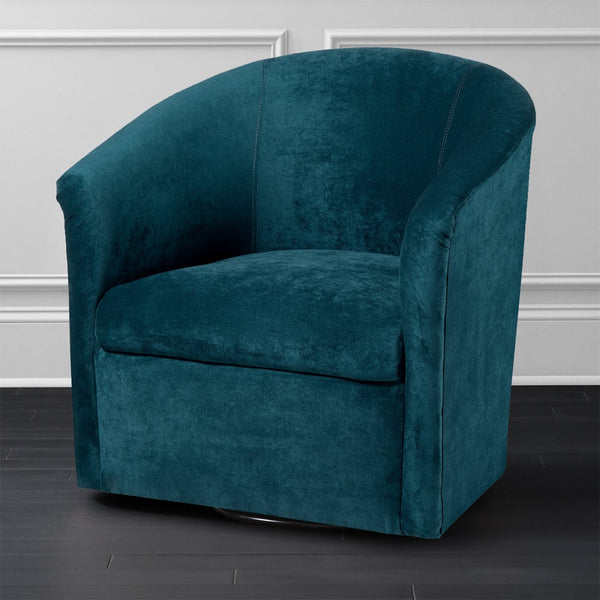 English Elm Eden Ocean Microfiber Swivel Chair in Blue — Velvet-Like, Durable 360° Comfort, Solid Hardwood Frame, USA Made B05063786