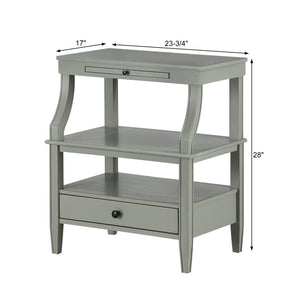 English Elm Newland Midnight Storage Nightstand with Drawer, Pull-Out Tray & Ample Shelves in Elegant Blue Finish Antique Gray B05063818