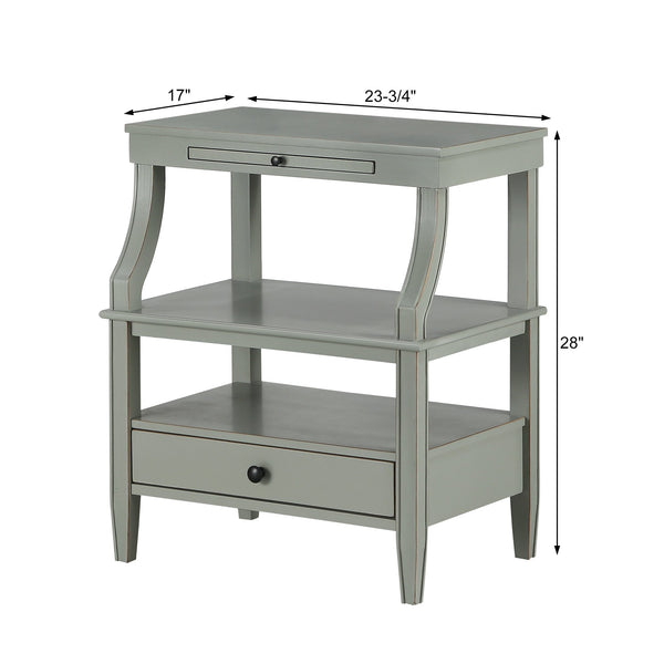 English Elm Newland Midnight Storage Nightstand with Drawer, Pull-Out Tray & Ample Shelves in Elegant Blue Finish Antique Gray B05063818