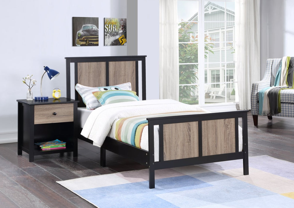 English Elm Connelly Split Panel Twin Bed Reversible Veneer Heritage Frame for Kids Bedroom Black B02263748