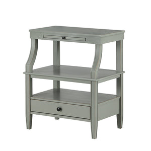 English Elm Newland Midnight Storage Nightstand with Drawer, Pull-Out Tray & Ample Shelves in Elegant Blue Finish Antique Gray B05063818