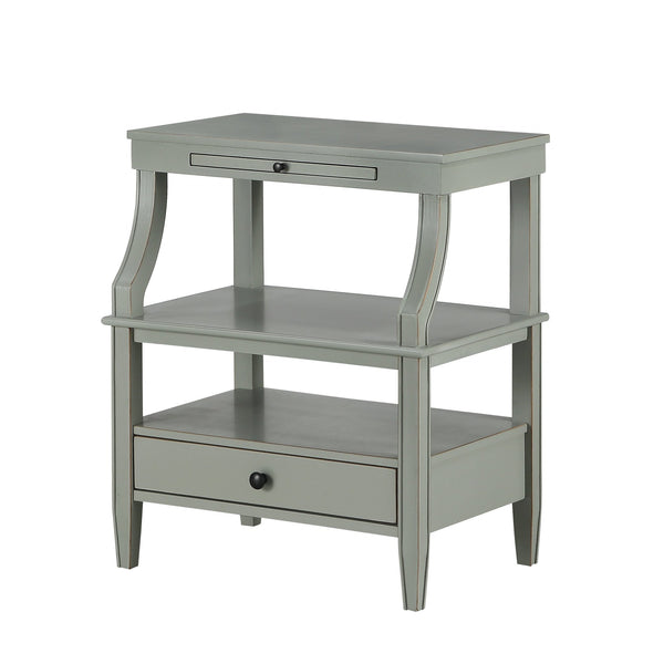 English Elm Newland Midnight Storage Nightstand with Drawer, Pull-Out Tray & Ample Shelves in Elegant Blue Finish Antique Gray B05063818