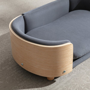English Elm Scandinavian Pet Sofa Elevated Dog Bed with Velvet Cushion, Stain-Resistant Fabric & Solid Wood Legs W79460558