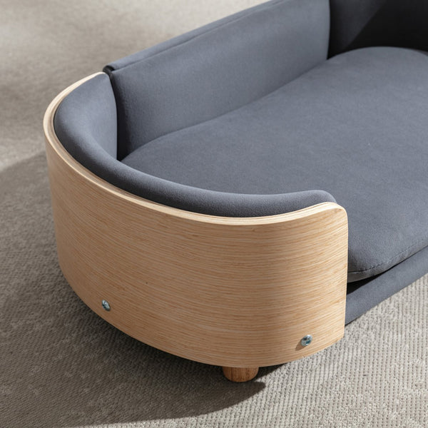 English Elm Scandinavian Pet Sofa Elevated Dog Bed with Velvet Cushion, Stain-Resistant Fabric & Solid Wood Legs W79460558