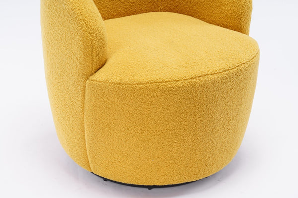 English Elm Teddy Fabric Barrel Swivel Chair Plush Foam Seat with Metal Ring Base for Living Room W52742326