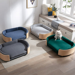 English Elm Scandinavian Mid-century Pet Sofa with Bentwood Back Solid Wood Legs Velvet Cushion Light Grey W79460561