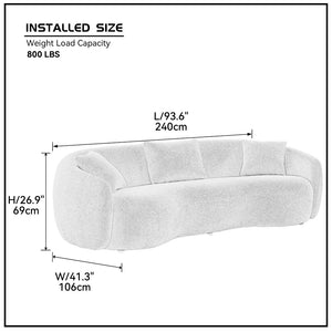 English Elm Mid Century Curved Boucle Sofa Four Seat Sculptural Couch for Modern Living Rooms W87657698
