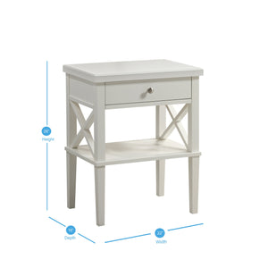 English Elm Madison White Nightstand with Brushed Nickel Pulls, Solid Wood & MDF, Drawer Glide, Open Shelf (21"H) B05063811