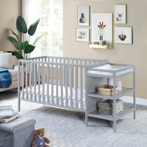 English Elm Palmer Convertible Crib Changer Combo Solid Wood Nursery Furniture in White Gray B02263650