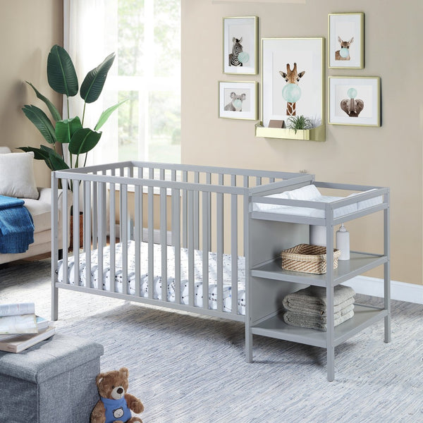 English Elm Palmer Convertible Crib Changer Combo Solid Wood Nursery Furniture in White Gray B02263650