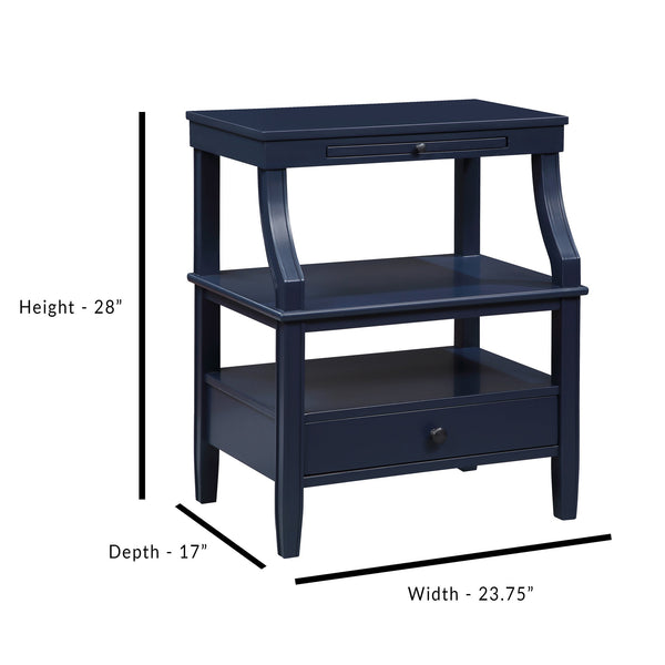English Elm Newland Midnight Storage Nightstand with Drawer, Pull-Out Tray & Ample Shelves in Elegant Blue Finish Navy Blue B05063816