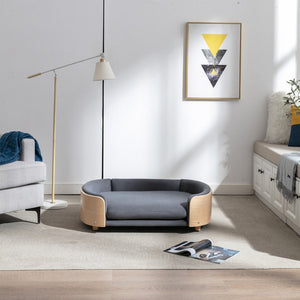 English Elm Scandinavian Mid-century Pet Sofa with Bentwood Back Solid Wood Legs Velvet Cushion W79460562