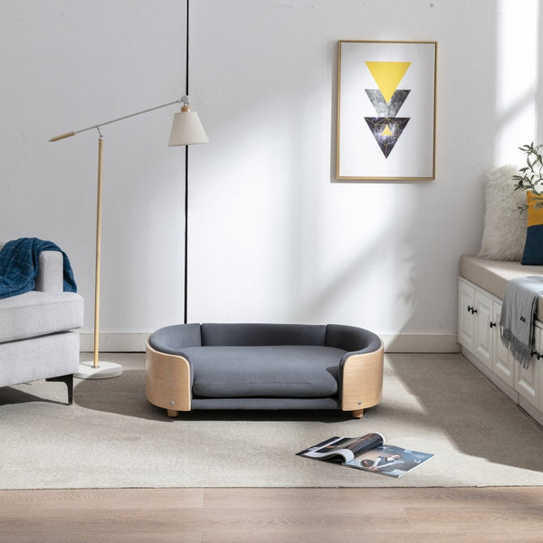 English Elm Scandinavian Mid-century Pet Sofa with Bentwood Back Solid Wood Legs Velvet Cushion W79460562