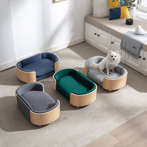 English Elm Scandinavian Pet Sofa Elevated Dog Bed with Velvet Cushion, Stain-Resistant Fabric & Solid Wood Legs W79460558