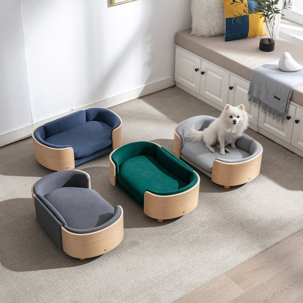 English Elm Scandinavian Pet Sofa Elevated Dog Bed with Velvet Cushion, Stain-Resistant Fabric & Solid Wood Legs W79460558