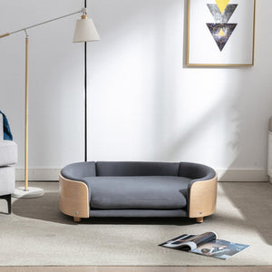 English Elm Scandinavian Mid-century Pet Sofa with Bentwood Back Solid Wood Legs Velvet Cushion W79460562