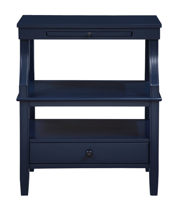 English Elm Newland Midnight Storage Nightstand with Drawer, Pull-Out Tray & Ample Shelves in Elegant Blue Finish Navy Blue B05063816