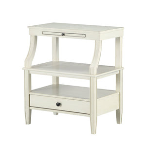 English Elm Newland Antique White Storage Nightstand with Drawer, Pull-Out Tray, Black Hardware & Fluted Legs B05063817