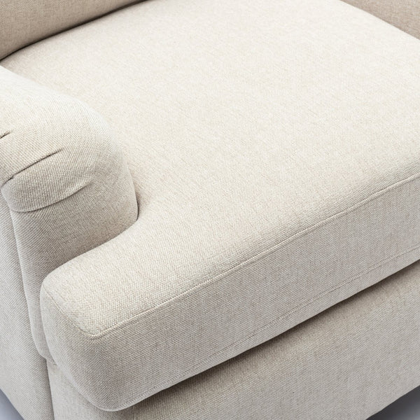 English Elm Candor Arm Chair with English Roll Arms and Pocket Spring Seat, Walnut Turned Legs, Cozy Supportable Upholstery Light beige B05063794