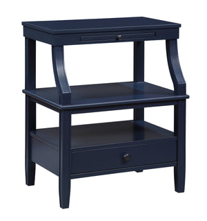 English Elm Newland Midnight Storage Nightstand with Drawer, Pull-Out Tray & Ample Shelves in Elegant Blue Finish Navy Blue B05063816