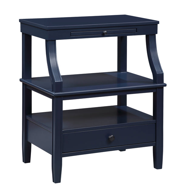 English Elm Newland Midnight Storage Nightstand with Drawer, Pull-Out Tray & Ample Shelves in Elegant Blue Finish Navy Blue B05063816