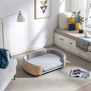 English Elm Scandinavian Mid-century Pet Sofa with Bentwood Back Solid Wood Legs Velvet Cushion Light Grey W79460561