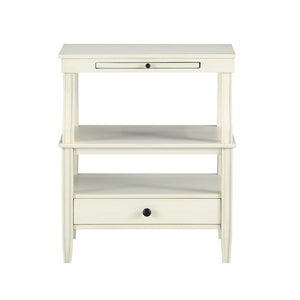 English Elm Newland Antique White Storage Nightstand with Drawer, Pull-Out Tray, Black Hardware & Fluted Legs B05063817