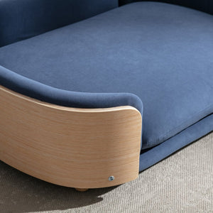 English Elm Scandinavian Mid-century Pet Sofa with Bentwood Back Solid Wood Legs Velvet Cushion Dark Blue W79460563
