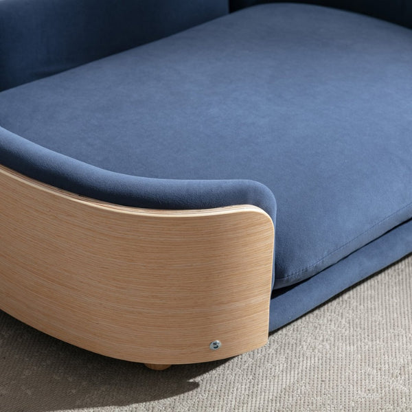 English Elm Scandinavian Mid-century Pet Sofa with Bentwood Back Solid Wood Legs Velvet Cushion Dark Blue W79460563