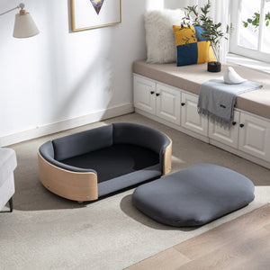 English Elm Scandinavian Mid-century Pet Sofa with Bentwood Back Solid Wood Legs Velvet Cushion W79460562