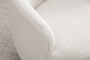 English Elm Teddy Fabric Barrel Swivel Chair with Metal Ring Base for Living Room Reading Nook Ivory W52741627