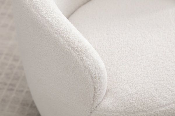 English Elm Teddy Fabric Barrel Swivel Chair with Metal Ring Base for Living Room Reading Nook Ivory W52741627