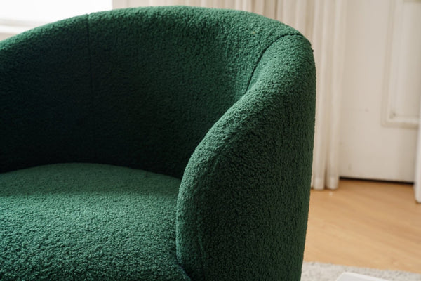 English Elm Teddy Fabric Barrel Swivel Chair with Metal Ring Base for Living Room Reading Nook Green W52741628