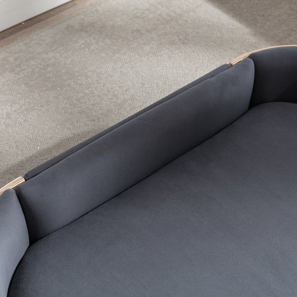English Elm Scandinavian Mid-century Pet Sofa with Bentwood Back Solid Wood Legs Velvet Cushion W79460562