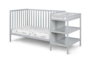 English Elm Palmer Convertible Crib Changer Combo Solid Wood Nursery Furniture in White Gray B02263650