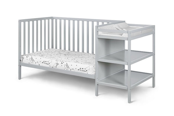 English Elm Palmer Convertible Crib Changer Combo Solid Wood Nursery Furniture in White Gray B02263650