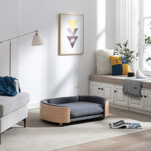 English Elm Scandinavian Mid-century Pet Sofa with Bentwood Back Solid Wood Legs Velvet Cushion W79460562