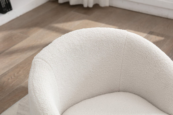 English Elm Teddy Fabric Barrel Swivel Chair with Metal Ring Base for Living Room Reading Nook Ivory W52741627