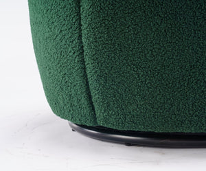 English Elm Teddy Fabric Barrel Swivel Chair with Metal Ring Base for Living Room Reading Nook Green W52741628