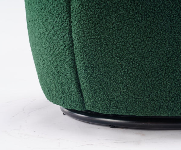 English Elm Teddy Fabric Barrel Swivel Chair with Metal Ring Base for Living Room Reading Nook Green W52741628
