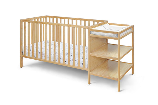 English Elm Palmer Convertible Crib Changer Combo Solid Wood Nursery Furniture with Storage Shelves B02263649
