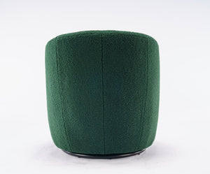 English Elm Teddy Fabric Barrel Swivel Chair with Metal Ring Base for Living Room Reading Nook Green W52741628