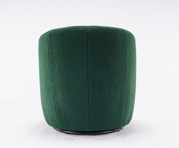 English Elm Teddy Fabric Barrel Swivel Chair with Metal Ring Base for Living Room Reading Nook Green W52741628