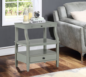 English Elm Newland Midnight Storage Nightstand with Drawer, Pull-Out Tray & Ample Shelves in Elegant Blue Finish Antique Gray B05063818