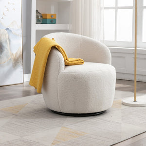 English Elm Teddy Fabric Barrel Swivel Chair with Metal Ring Base for Living Room Reading Nook Ivory W52741627