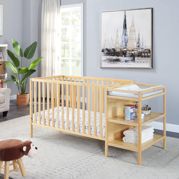English Elm Palmer Convertible Crib Changer Combo Solid Wood Nursery Furniture with Storage Shelves B02263649