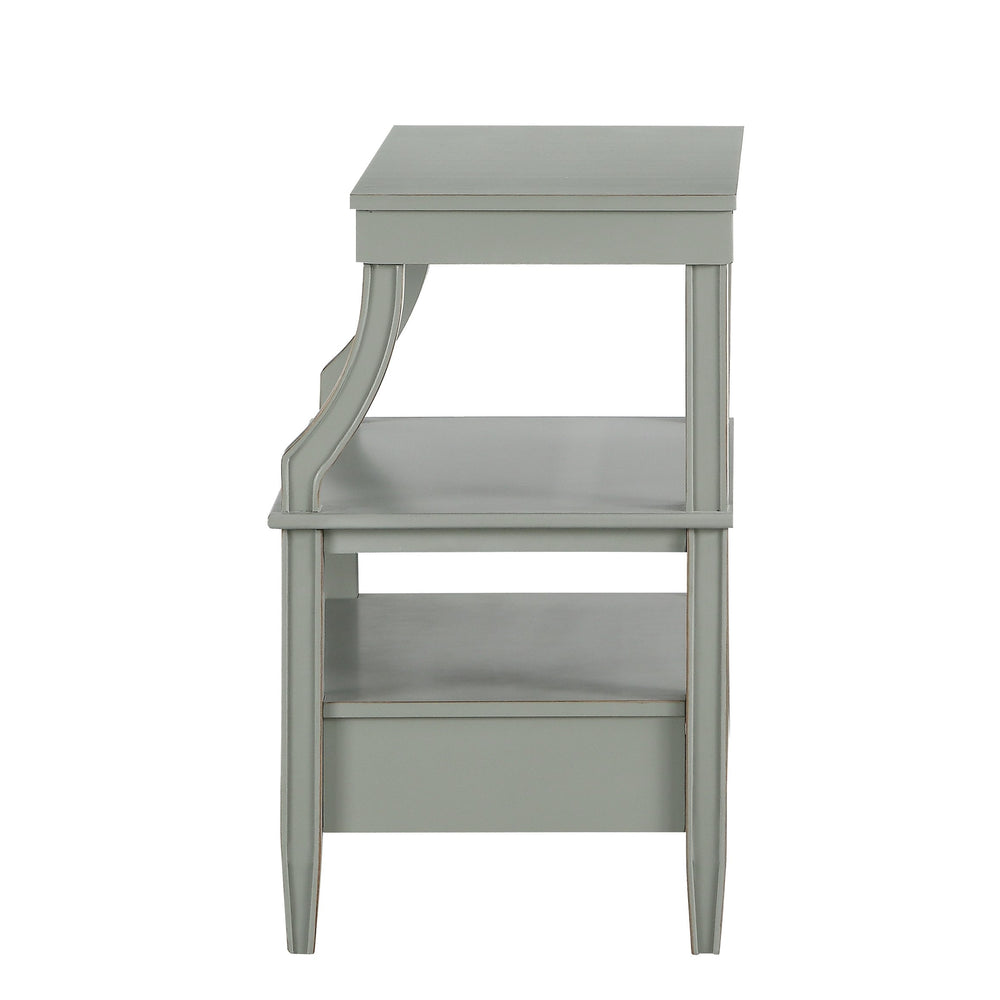 English Elm Newland Midnight Storage Nightstand with Drawer, Pull-Out Tray & Ample Shelves in Elegant Blue Finish Antique Gray B05063818