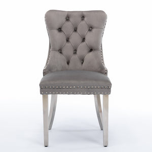 English Elm ,Nikki Collection Modern, High-End Tufted Solid Wood Contemporary Velvet Upholstered Dining Chair With Chrome Stainless Steel Plating Legs,Nailhead Trim,Set Of 2,Gray and Chrome, Sw1701Gy